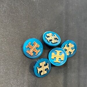 5 Tory Burch Teal and Gold Logo Buttons